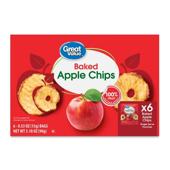 Great Value Baked Apple Chips, 0.53 oz, 6 Count