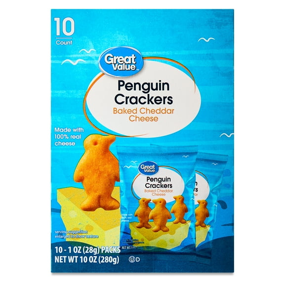 Great Value Baked Cheddar Cheese Penguin Crackers, 1 oz, 10 Count