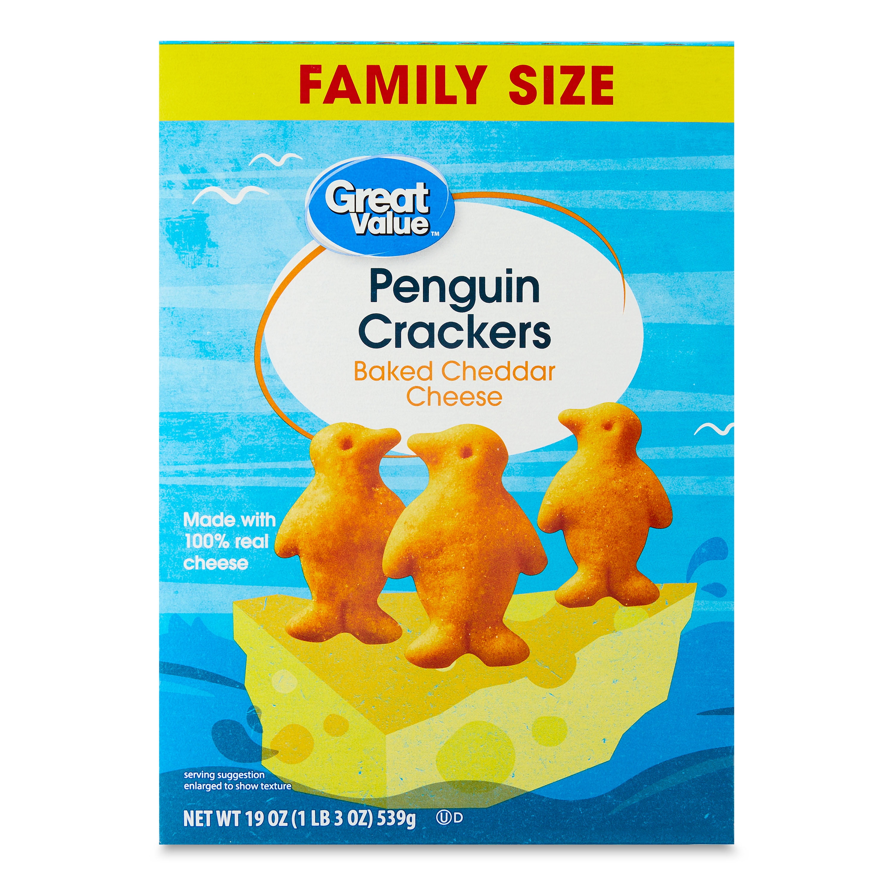 Great Value Baked Cheddar Cheese Penguin Crackers, 19 oz, Kosher Dairy