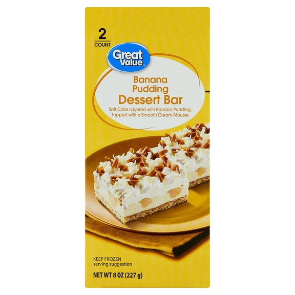 Great Value Banana Pudding Frozen Layered Cake Dessert Bar, 8 oz, 2 Count