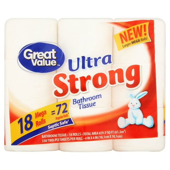 Great Value Bathroom Tissue, Ultra Strong, 18 Mega Rolls