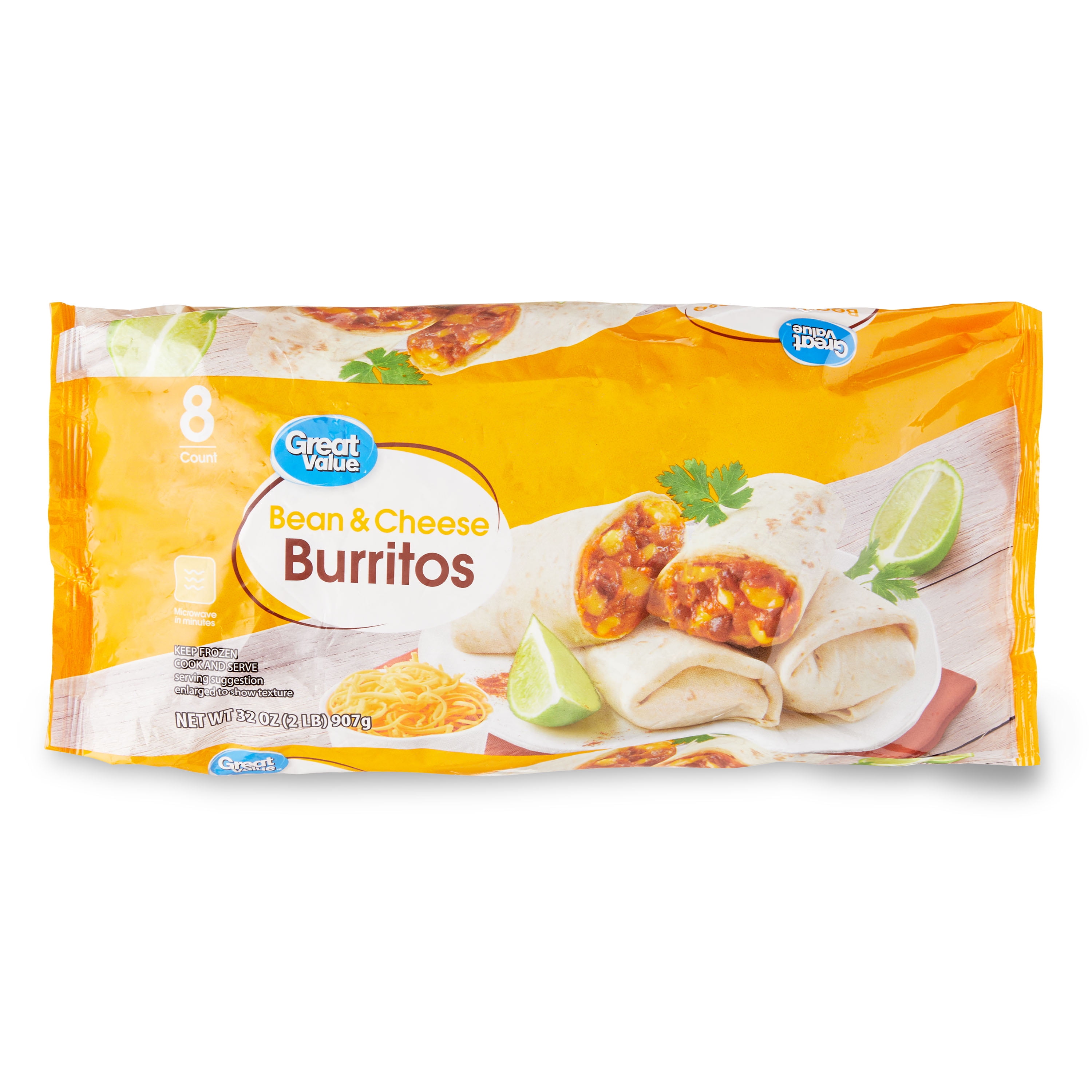 Great Value Bean & Cheese Burritos, 32 ounces, 8 Count (Frozen