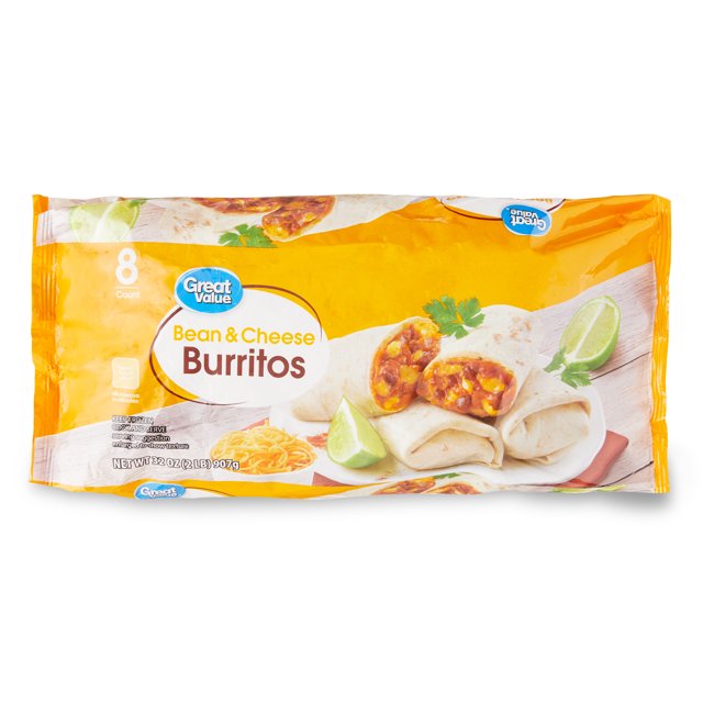 Great Value Bean & Cheese Burritos, 32 ounces, 8 Count (Frozen
