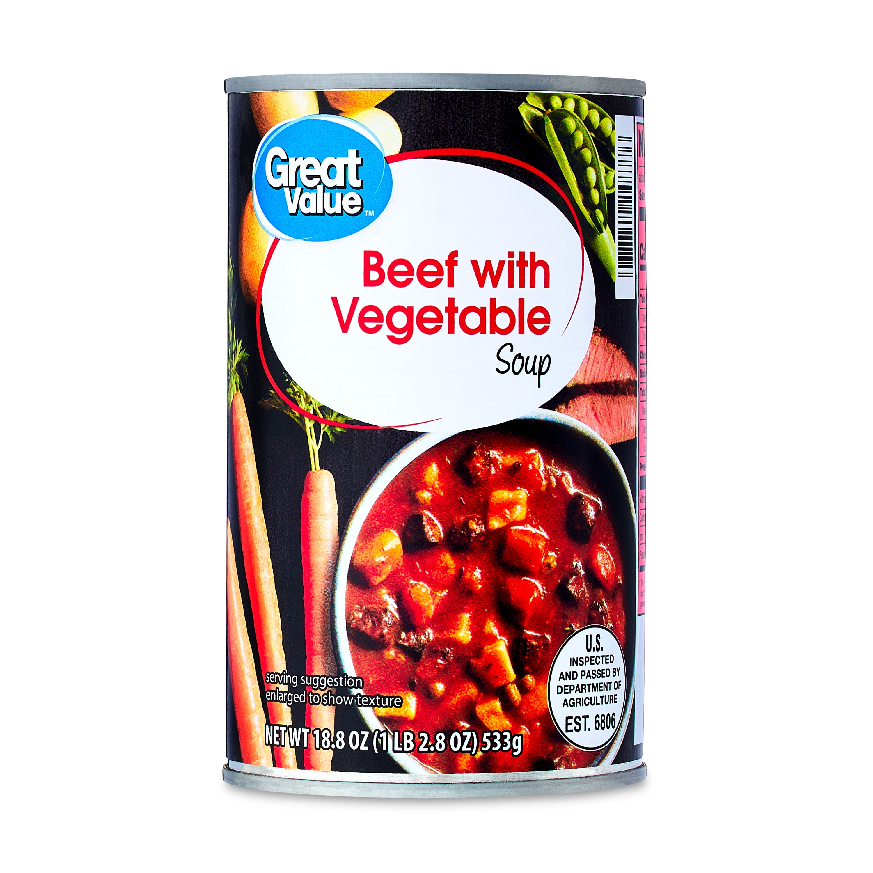 (4 pack) Great Value Beef with Vegetable Soup, 18.8 oz Can (Shelf Stable)