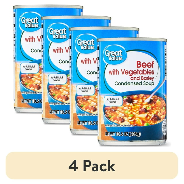 (4 pack) Great Value Beef with Vegetables and Barley Condensed Soup, 10.5 oz
