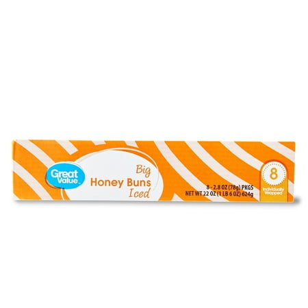 Great Value Big Iced Honey Buns, 22 oz, 8 Count