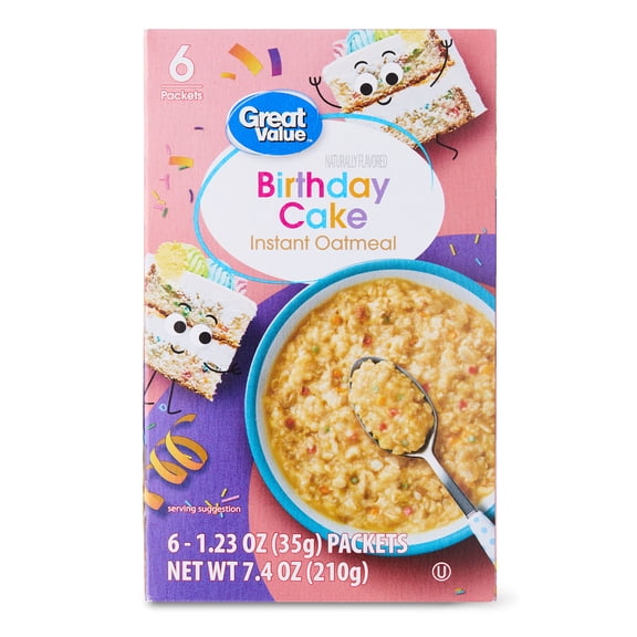 Great Value Birthday Cake Instant Oatmeal, 1.23 oz, 6 Count