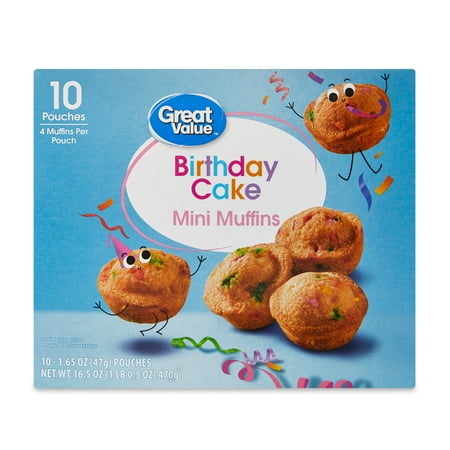 Great Value Birthday Cake Mini Muffins, 1.65 oz (10 count)