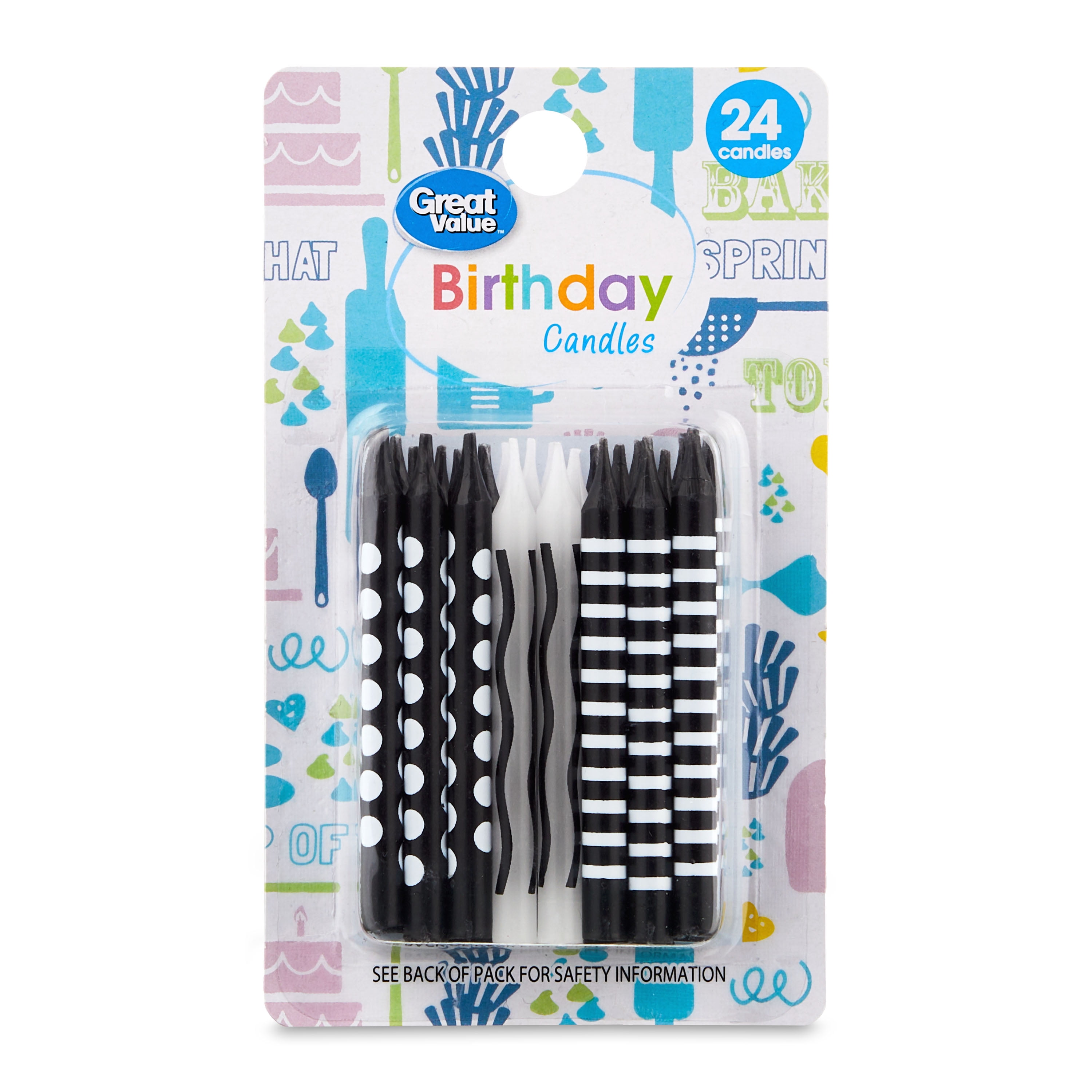 Great Value Birthday Candles, Black and White, 24 Count