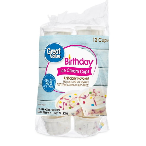 Great Value Birthday Ice Cream Cups, 36 fl oz, 12 Pack