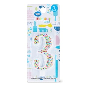 Great Value Birthday Party Candle, Multicolor, Number 3