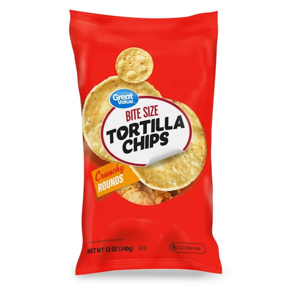 Great Value Bite Size Crunchy Rounds Tortilla Chips, 12 oz Bag