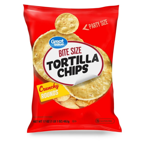 Great Value Bite Size Crunchy Rounds Tortilla Chips, Party Size, 17 oz Bag
