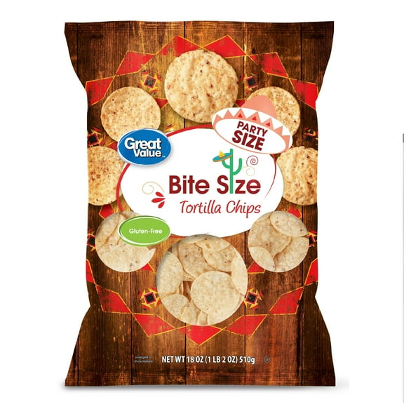 Great Value Bite Size Tortilla Chips Party Size, 18 oz