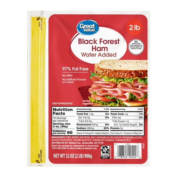 Great Value Black Forest Ham, Sliced 32 oz Plastic Pouch