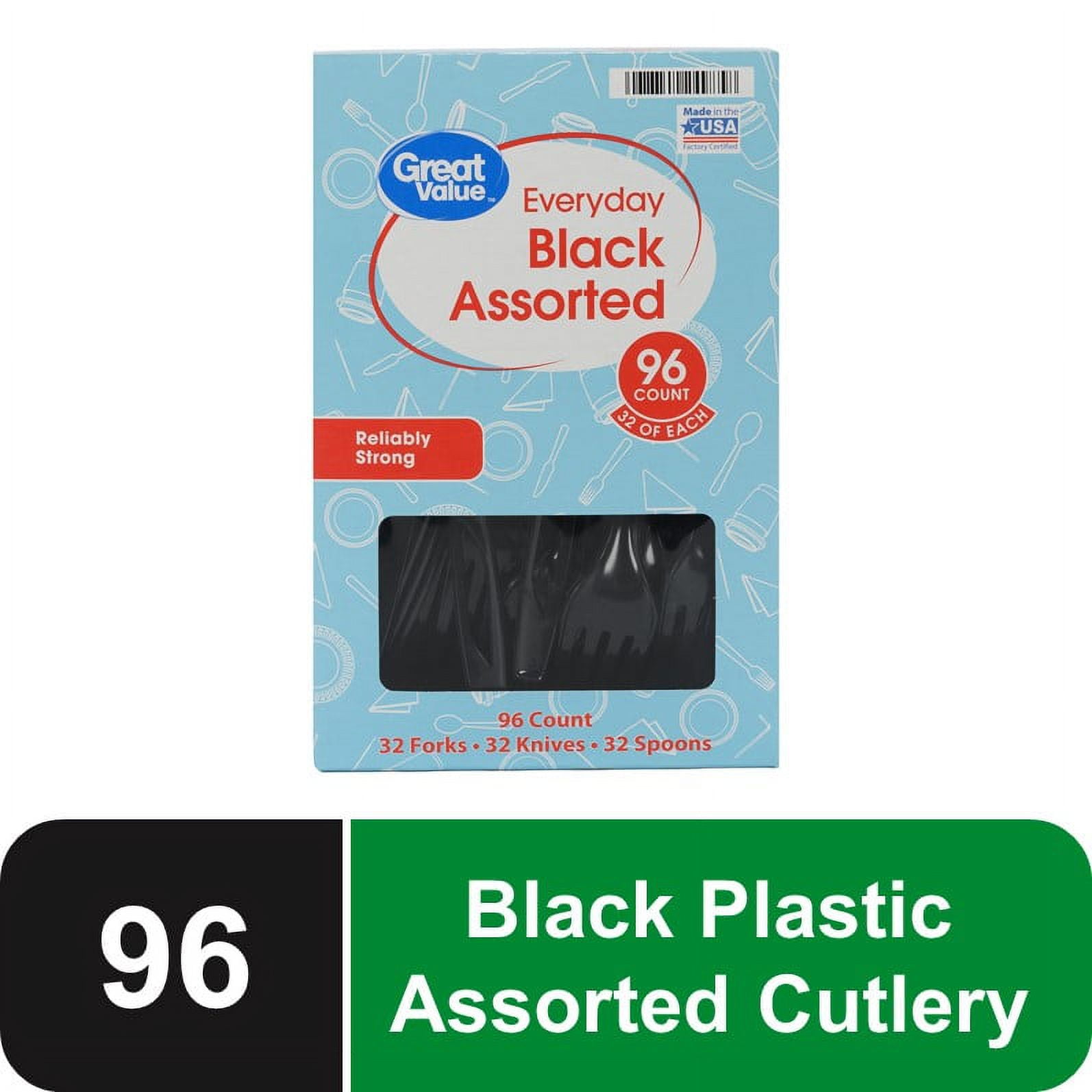 Great Value Black Plastic Party Supply Sets, 96 Pieces