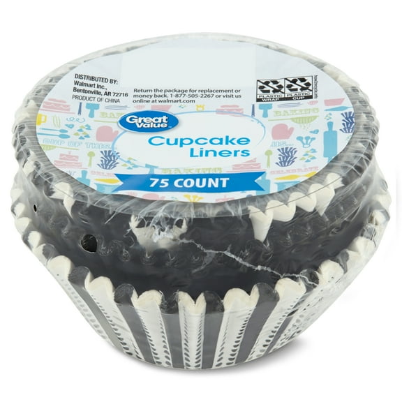 Great Value Black & White Cupcake Liners, 75 Count