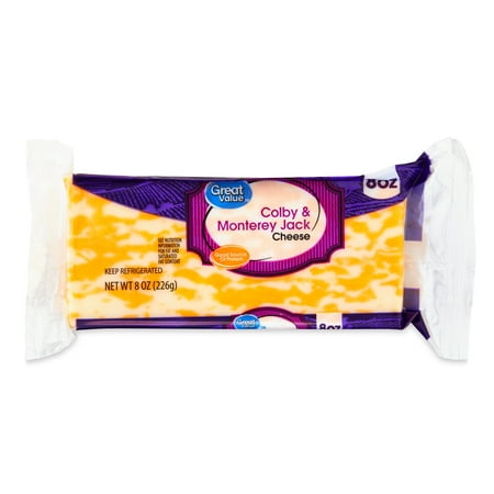 Great Value Colby & Monterey Jack Block Cheese, 8 oz Chunk