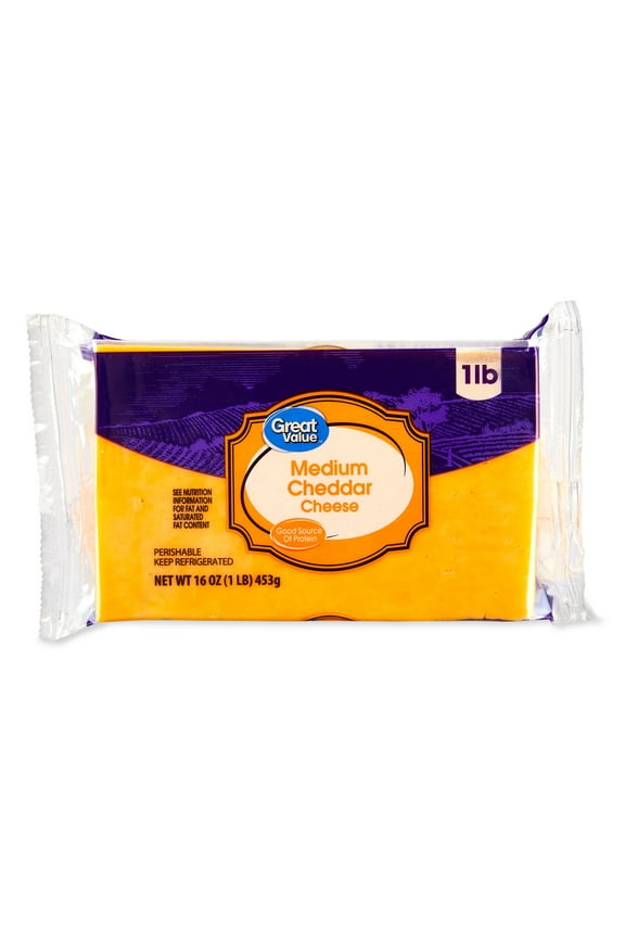 Medium Cheddar Block Cheese, 16 oz Chunk