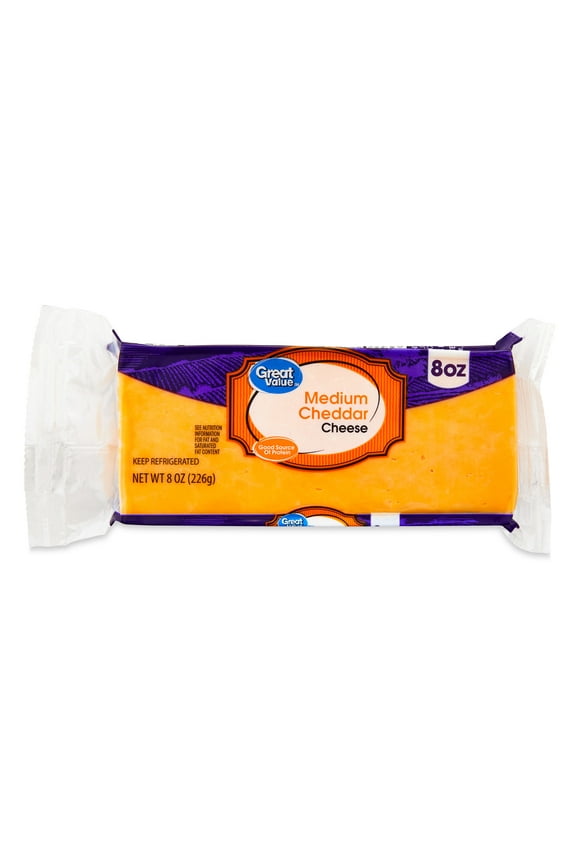 Medium Cheddar Block Cheese, 8 oz Chunk