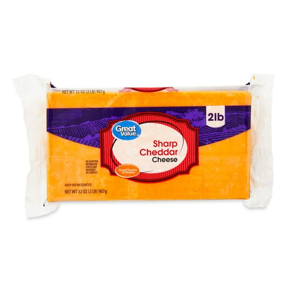 Great Value Sharp Cheddar Block Cheese, 32 oz Chunk