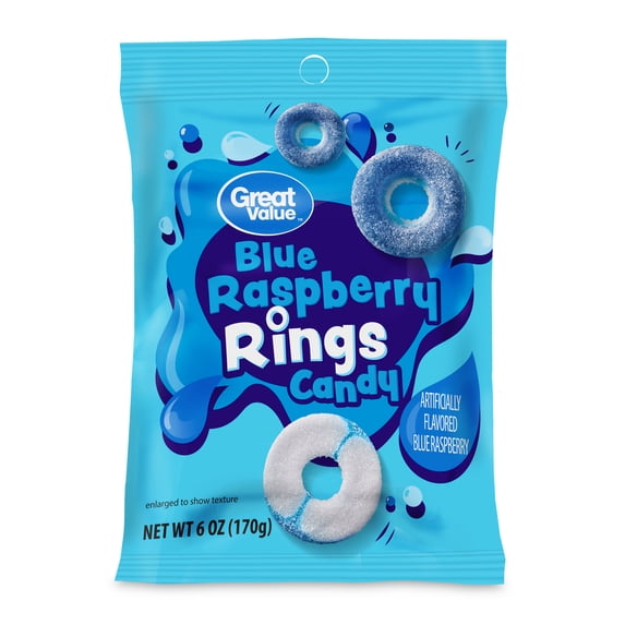Great Value Blue Raspberry Ring Gummy Candy, 6 oz