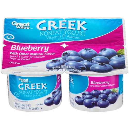Great Value Blueberry Greek Noon Fat Yogurt, 6 oz/ 4 ct