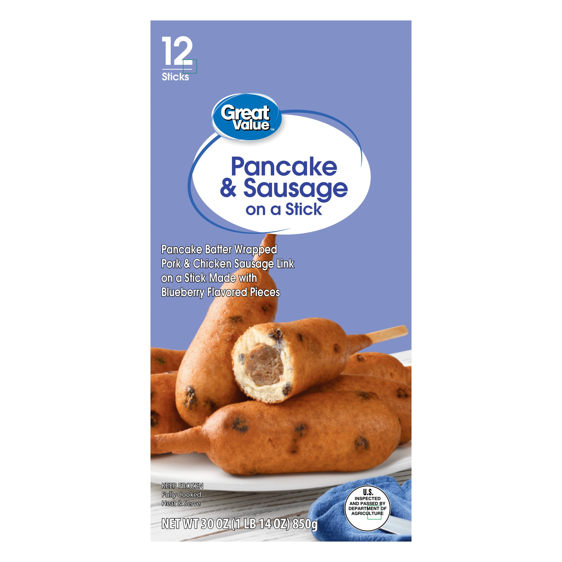 Great Value Blueberry Pancakes & Sausage on a Stick, 30 oz, 12ct