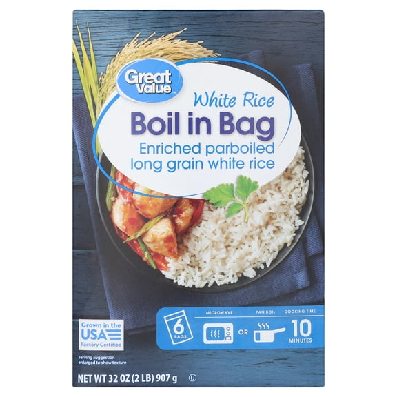 Great Value Boil in Bag White Rice, 32 oz, (2lb) 6 Count