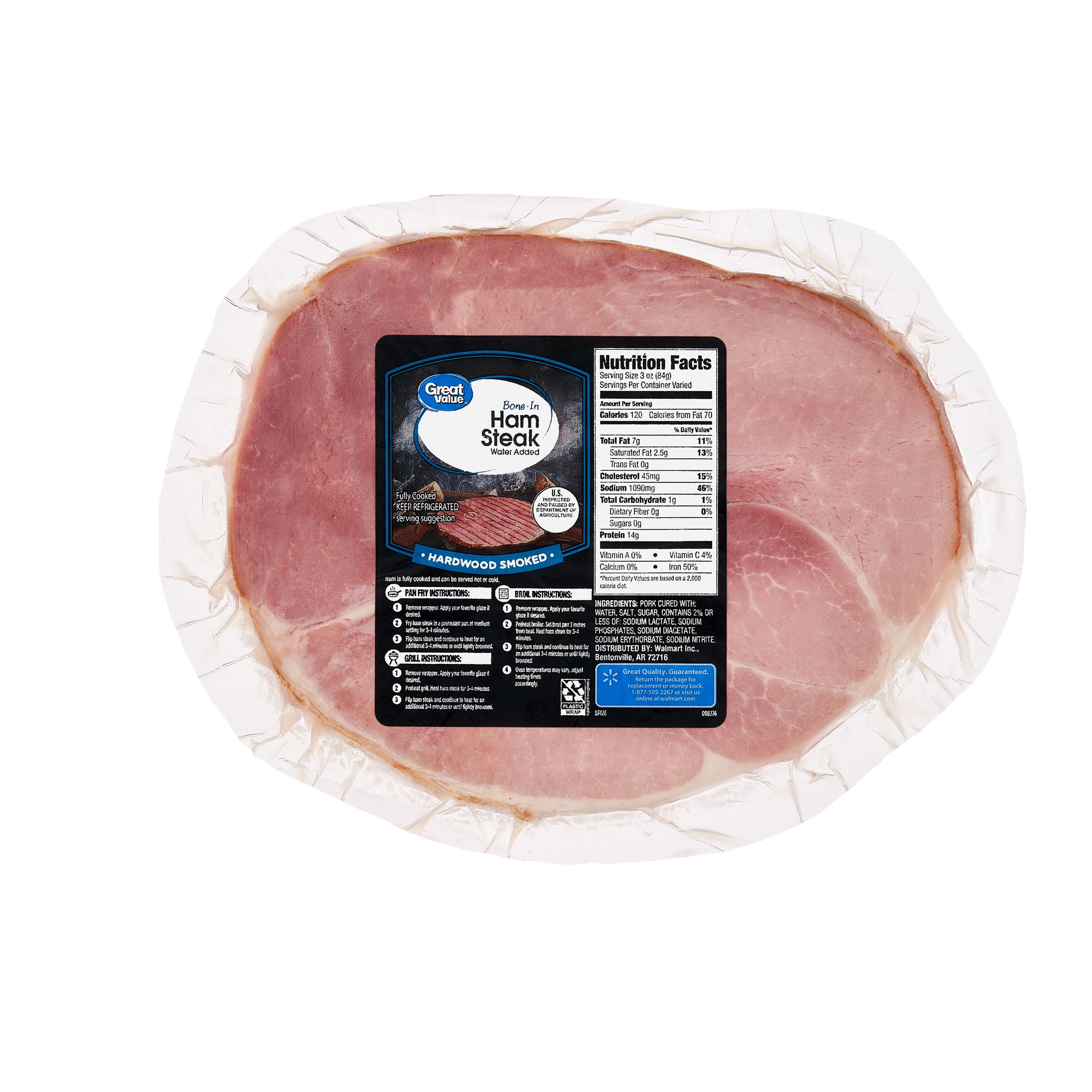 Great Value Bone-in Ham Steak, 1 Pack, Hardwood Smoked