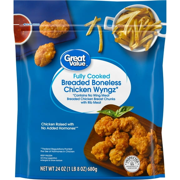 Great Value Boneless Fully Cooked Breaded Chicken Bites, 24 oz (Frozen)