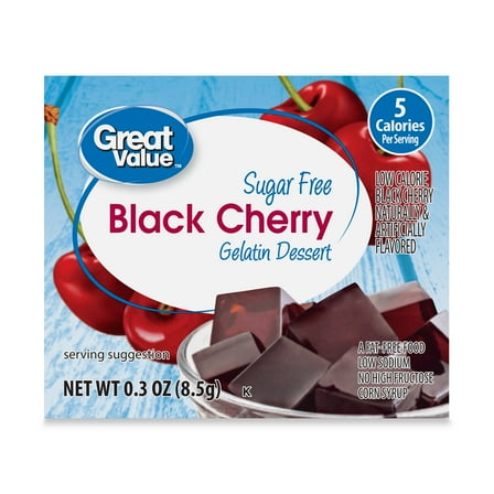 Great Value Sugar Free Black Cherry Gelatin Dessert, 0.3 oz