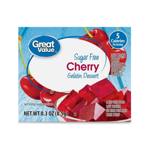 Great Value Sugar Free Cherry Gelatin Dessert, 0.3 oz