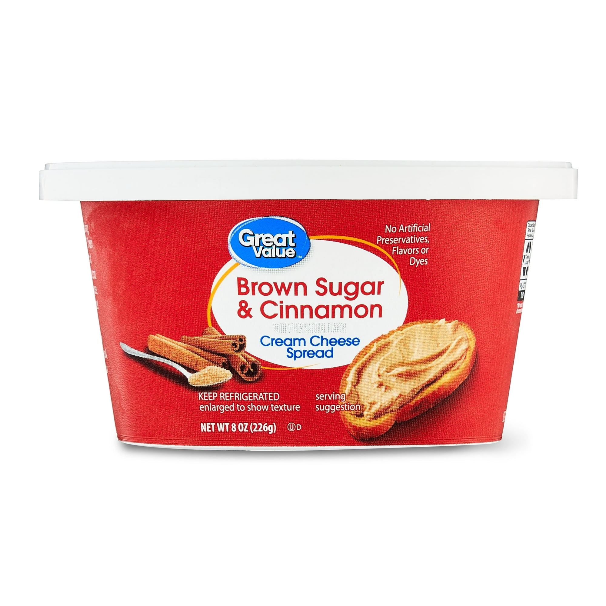 Great Value Brown Sugar & Cinnamon Cream Cheese Spread, Soft, 8 oz Cup