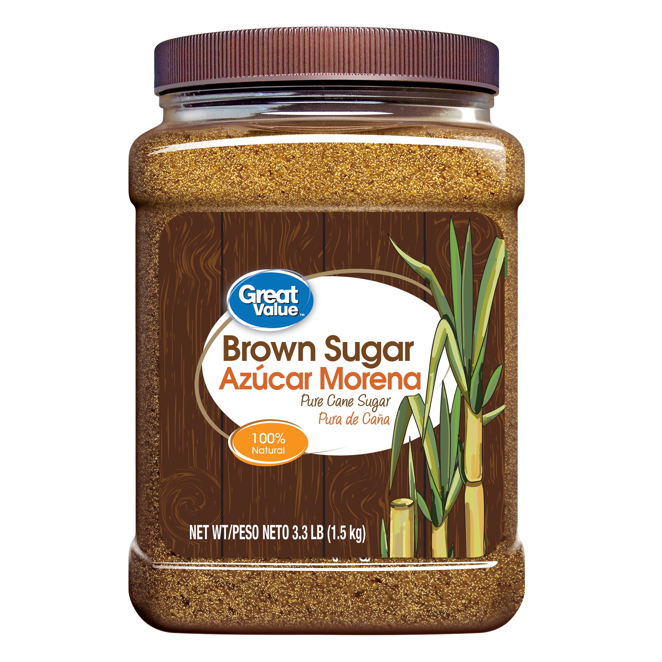 Great Value Brown Sugar Plastic Jar 3.3 lbs. (1.5kg), Non-GMO