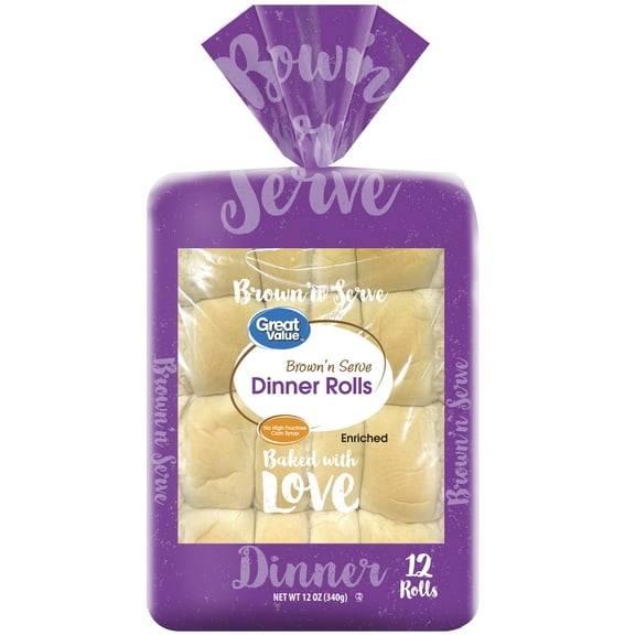 Great Value Brown and Serve White Dinner Rolls, 12 oz, 12 Count