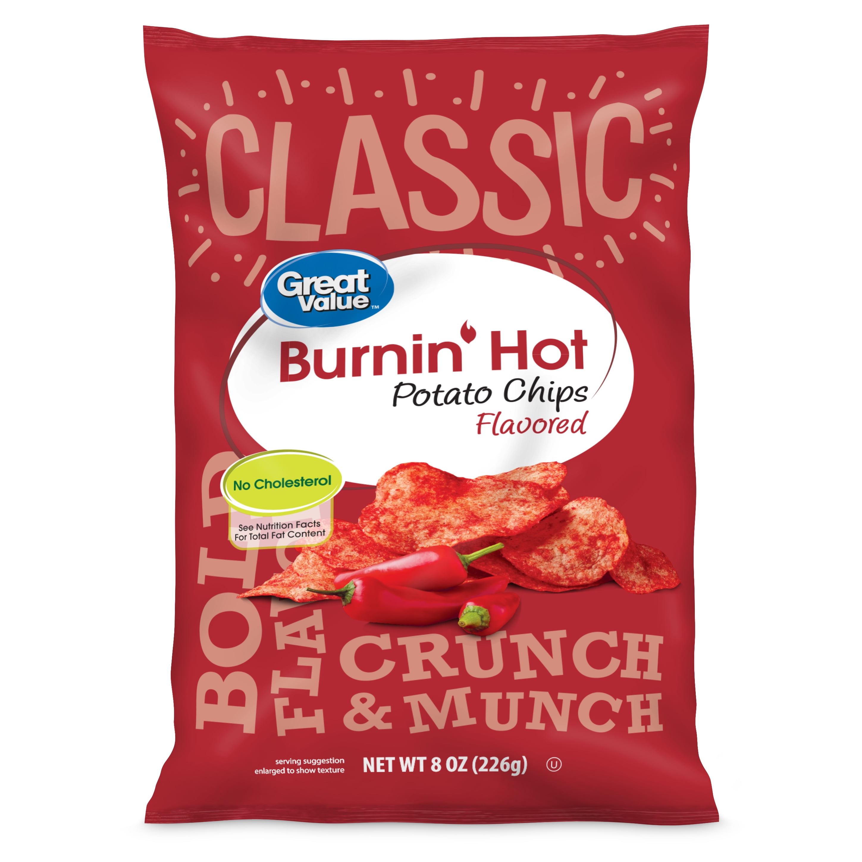 Great Value Burnin' Hot Flavor Potato Chips, 8 oz