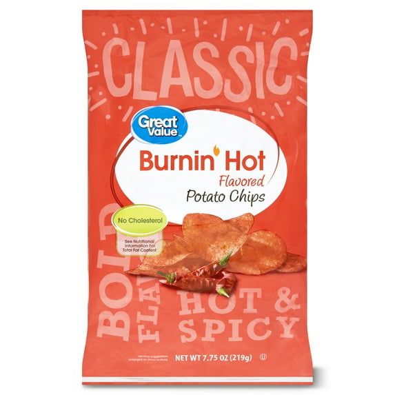 Great Value Burnin' Hot Flavored Potato Chips, 7.75 oz