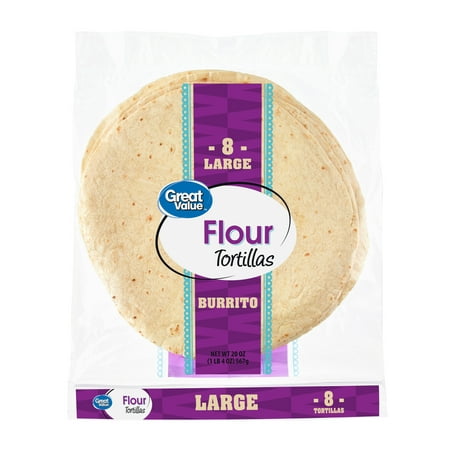 product image of Great Value Burrito Flour Tortillas, 20 oz, 8 Count