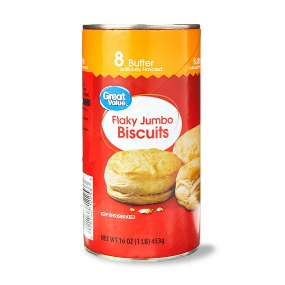Great Value Butter Flavor Flaky Jumbo Biscuits, 16 oz, 8 Count