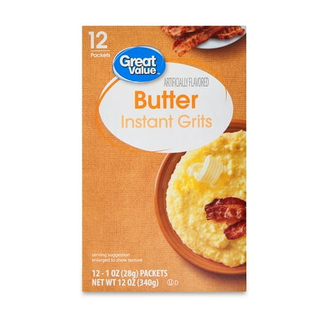 Great Value Butter Instant Grits Packet, 1 oz, 12 Count