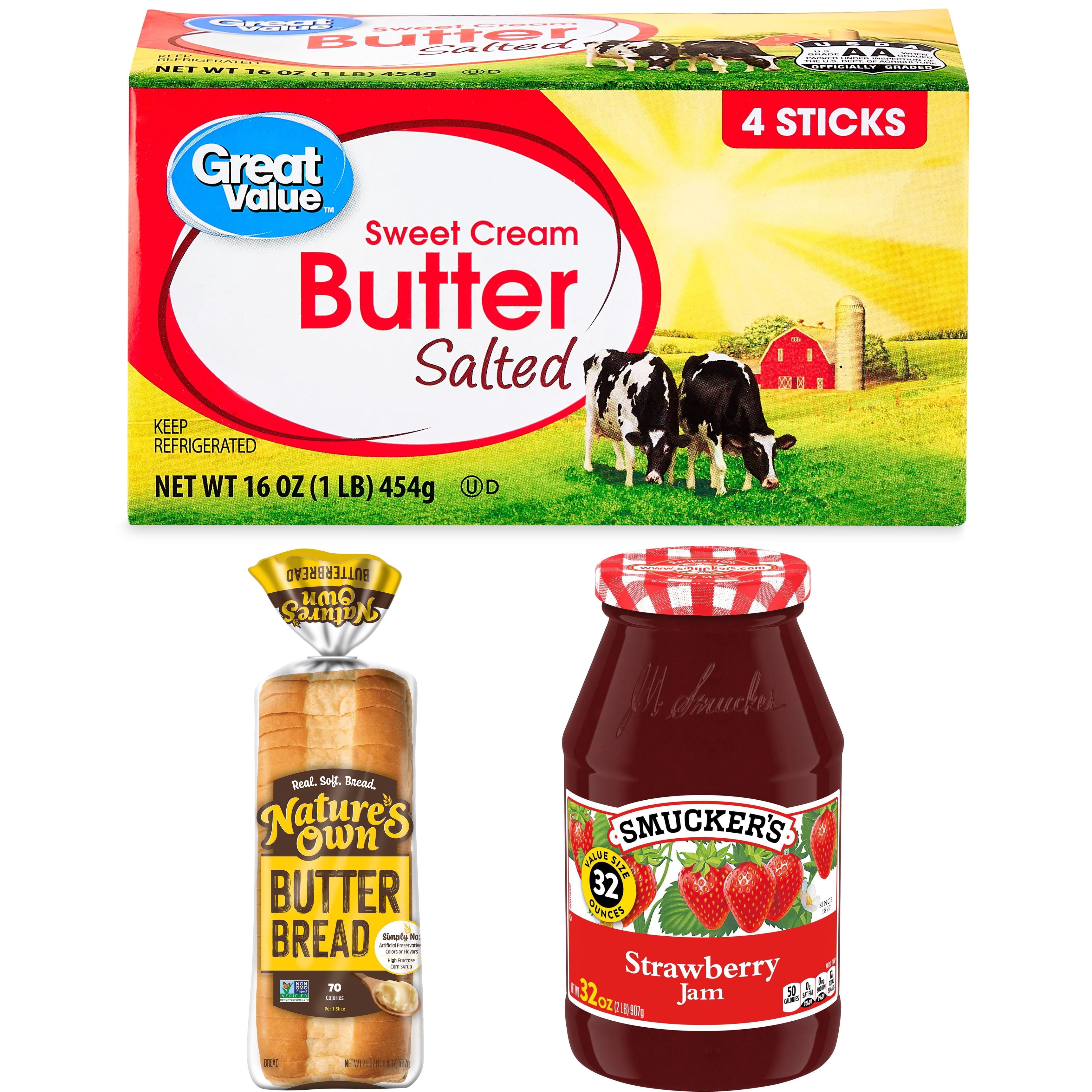 Great Value Butter, Nature's Own Butterbread & Smucker's Strawberry Jam Breakfast Bundle