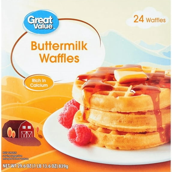 Great Value Buttermilk Waffles, 24 Count, No Soy or Tree Nuts, Contains Wheat, Egg, and Milk