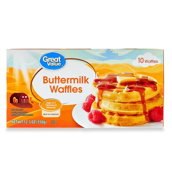 Great Value Buttermilk Waffles, Kosher, Peanut-Free, Frozen, 12.3 oz, 10 Count