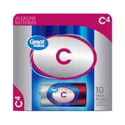 Great Value Alkaline C Batteries, 4 Count Plastic Free Packaging