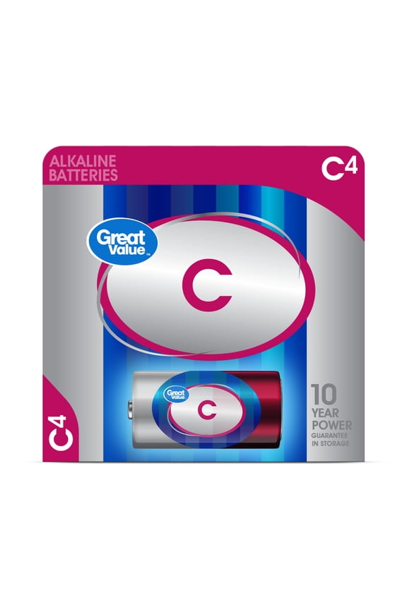 Alkaline C Batteries, 4 Count (Plastic Free Packaging)