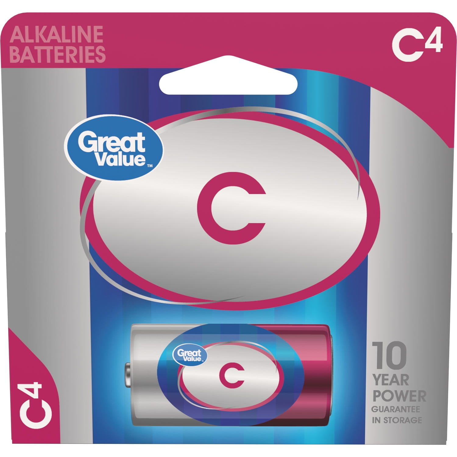 Great Value C Batteries (4 Pack), Alkaline C Cell Batteries (Plastic Free Packaging)