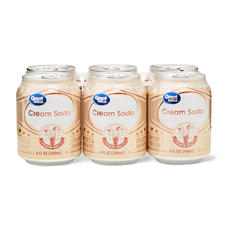 Great Value Caffeine-Free Cream Soda Pop, 8 oz, 6 Pack Cans