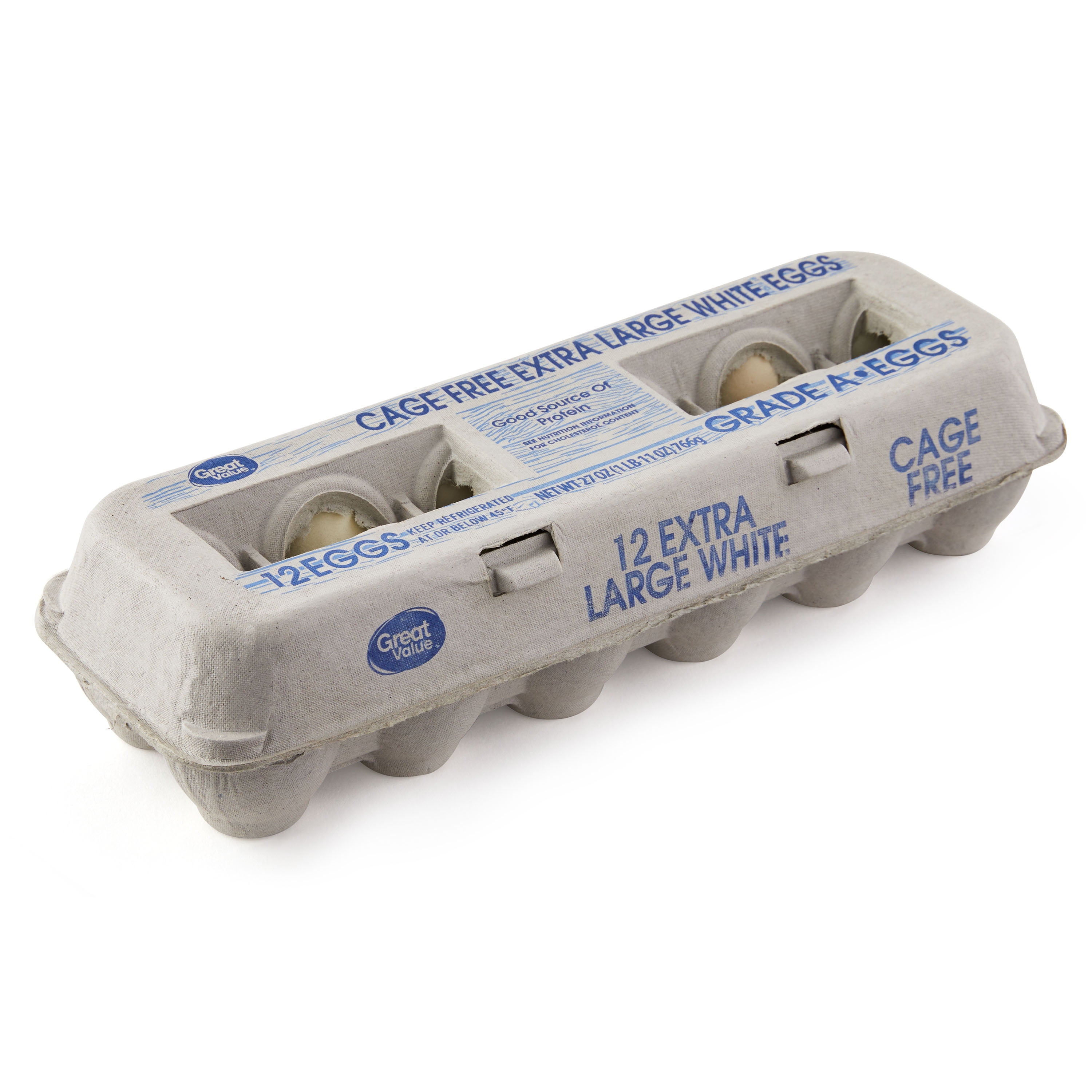 Great Value Cage Free Extra Large White Eggs, 12 Count