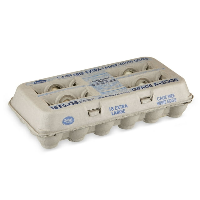 Great Value CageFree Extra Large White Eggs, 18 Count